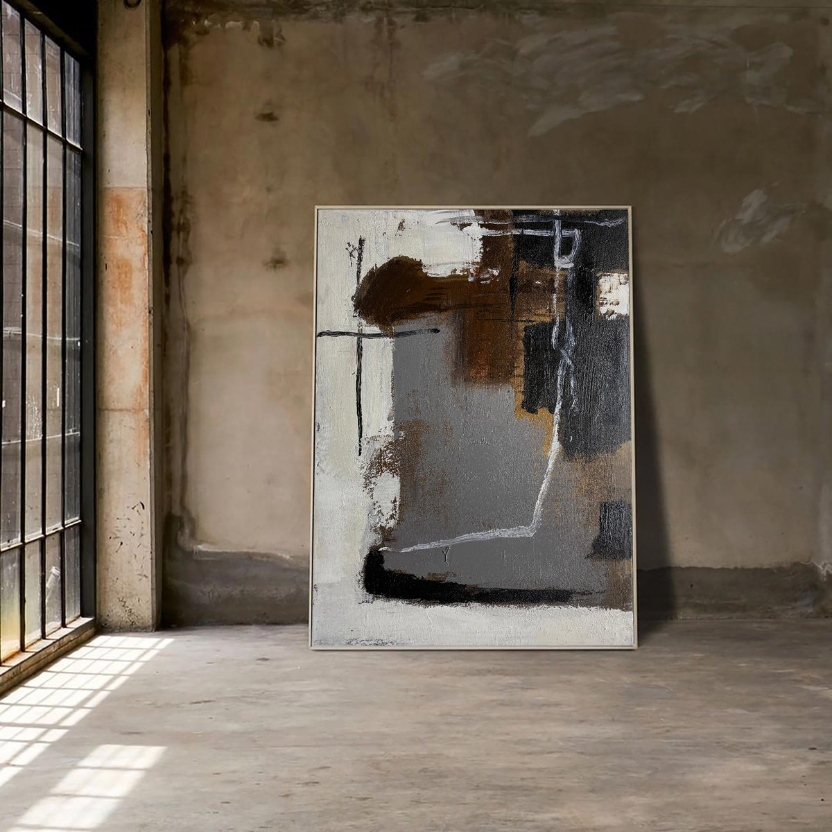 Industrial Neutral Abstract Painting Vertical