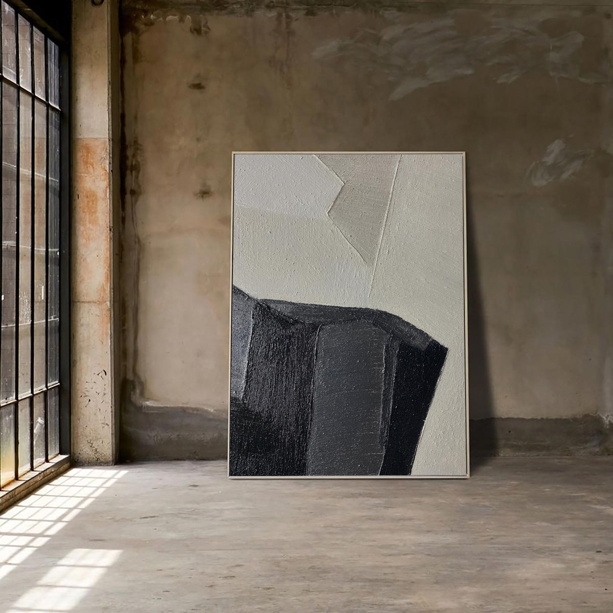 Abstract Black Beige Textured Geometric Minimalist Painting