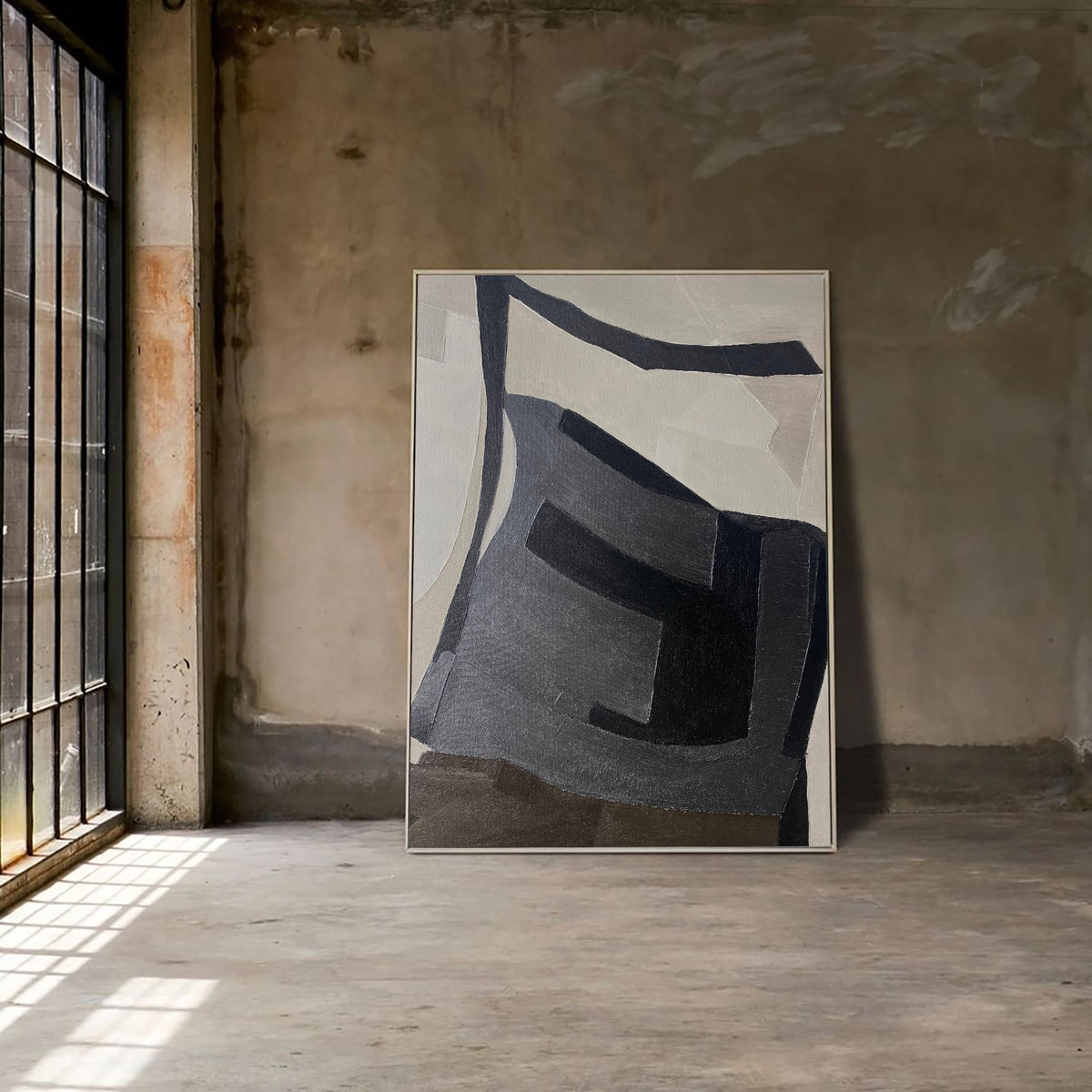 Minimalist Neutral Geometric Abstract Oil Painting