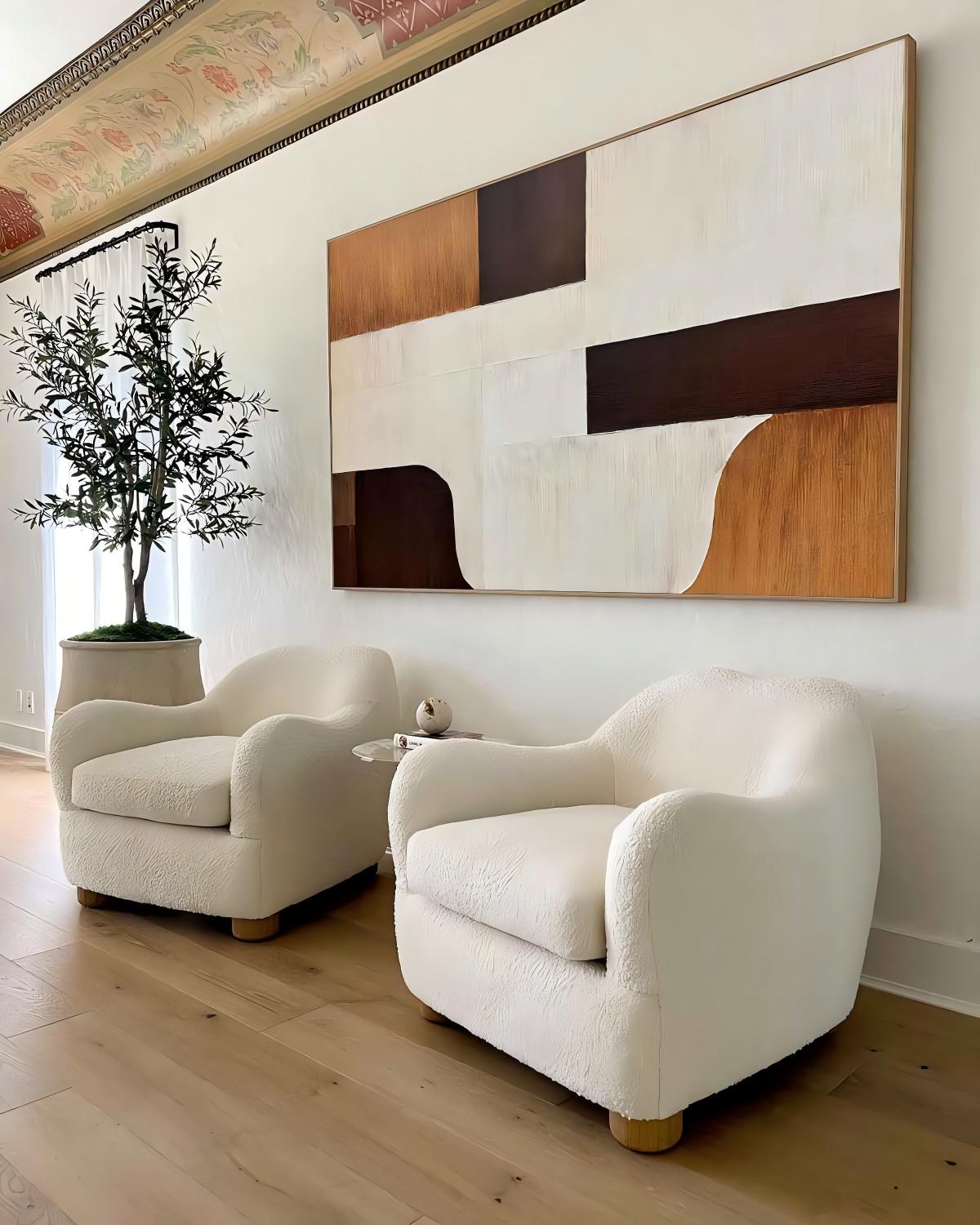 Neutral Tone Geometric Block Abstract Oil Painting