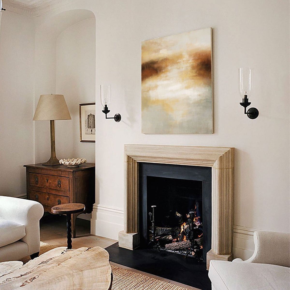 Warm Neutral Abstract Landscape Oil Painting