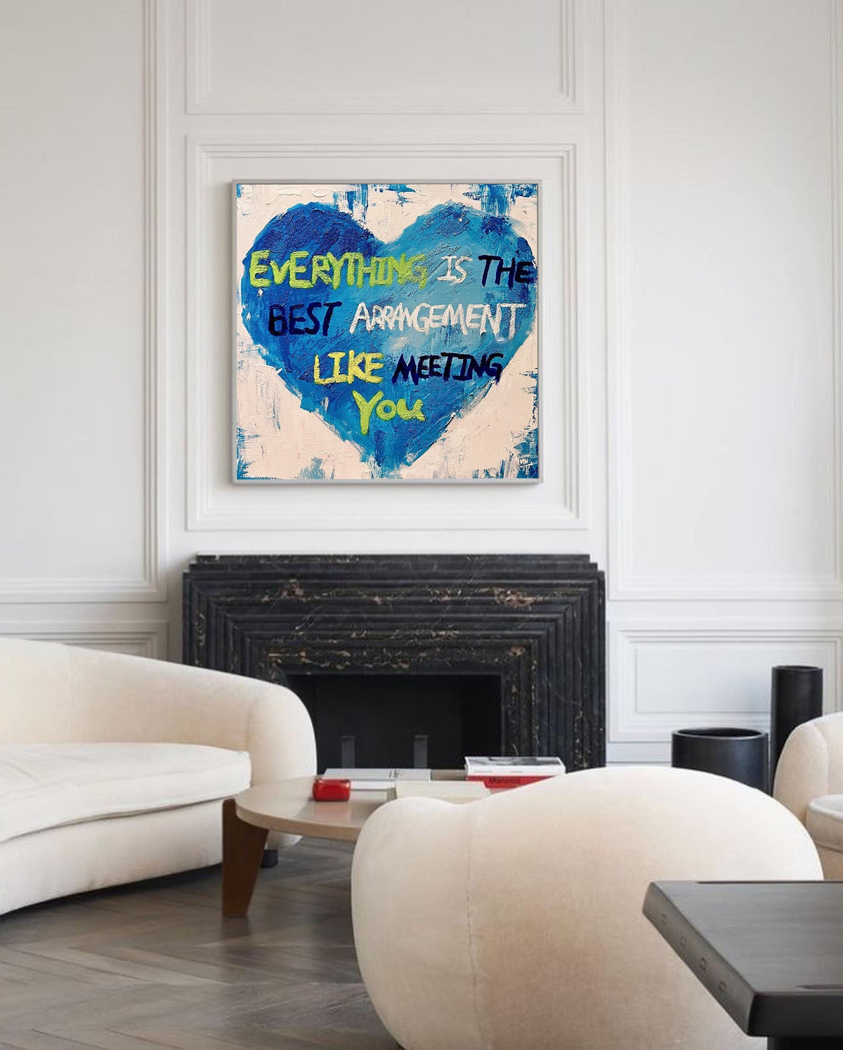 Wall Art Love Blue Vibrant Handwritten Abstract