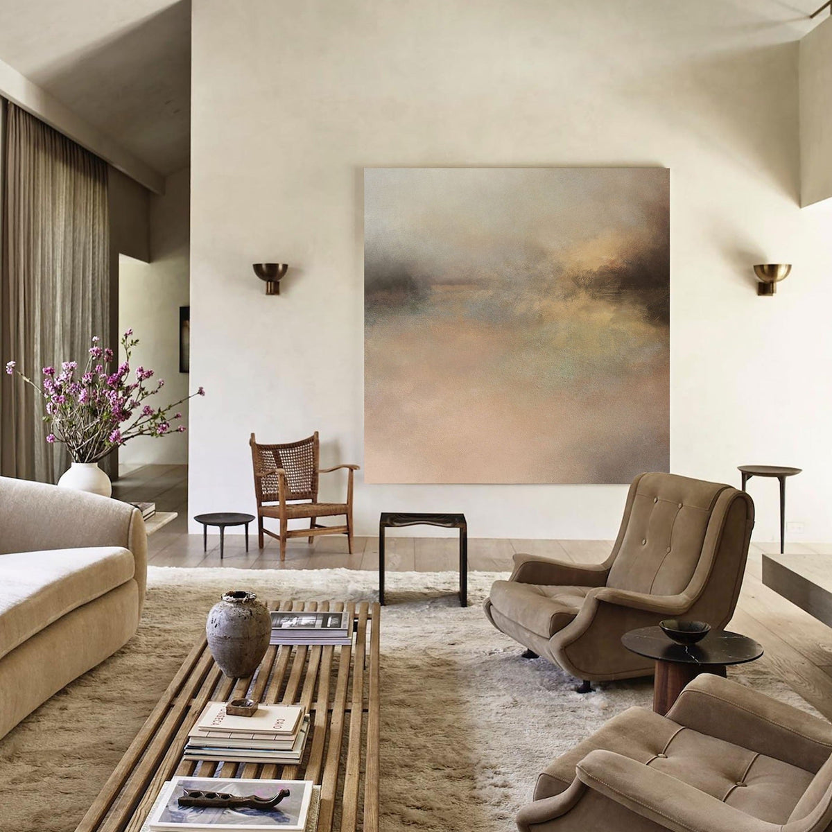Blush Neutral Abstract Landscape Oil Painting