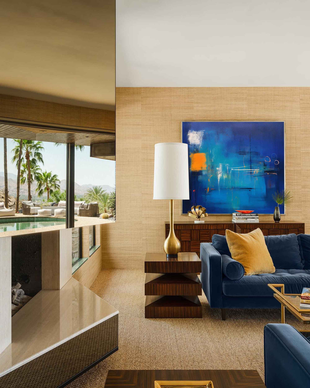 Expressionist Deep Blue Painting Vibrant Orange Modern