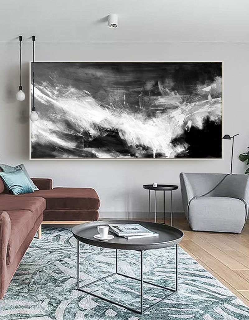 Monochrome Wave Abstract Painting
