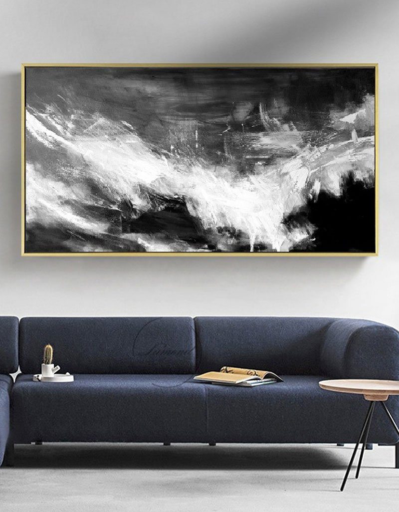 Monochrome Wave Abstract Painting