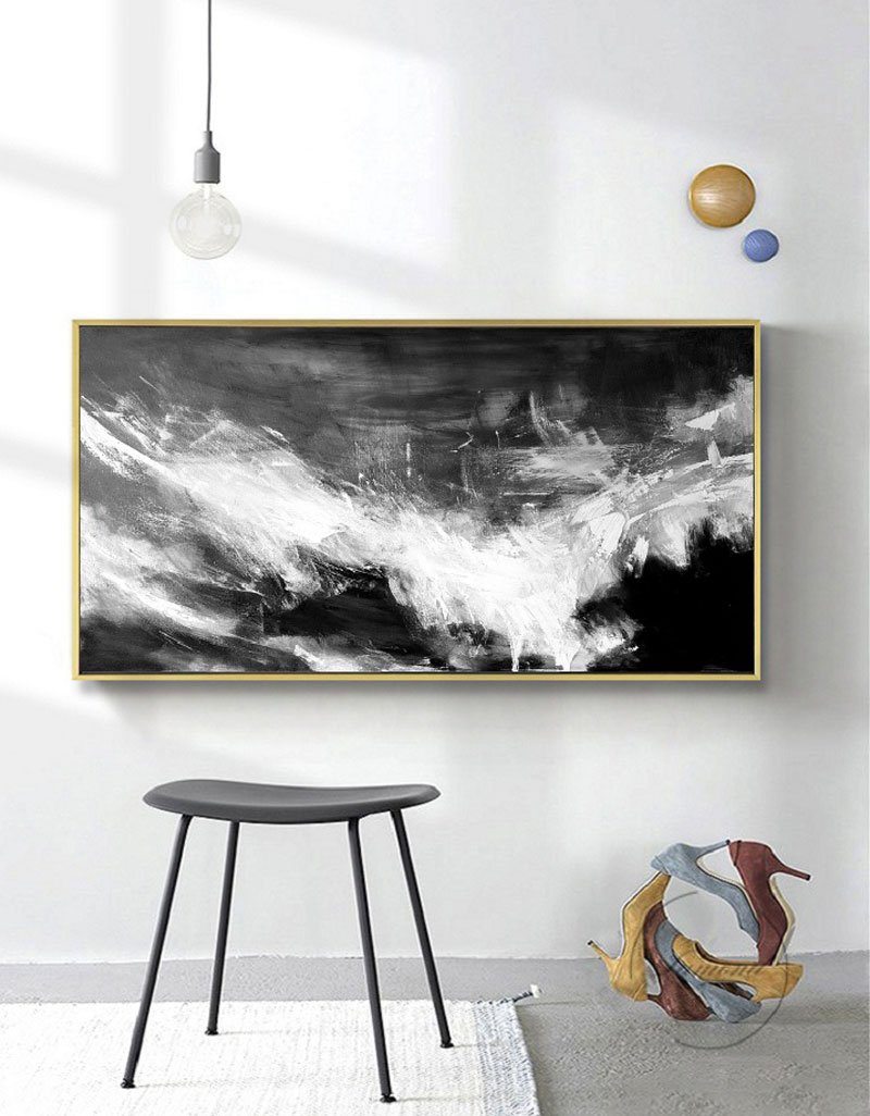 Monochrome Wave Abstract Painting