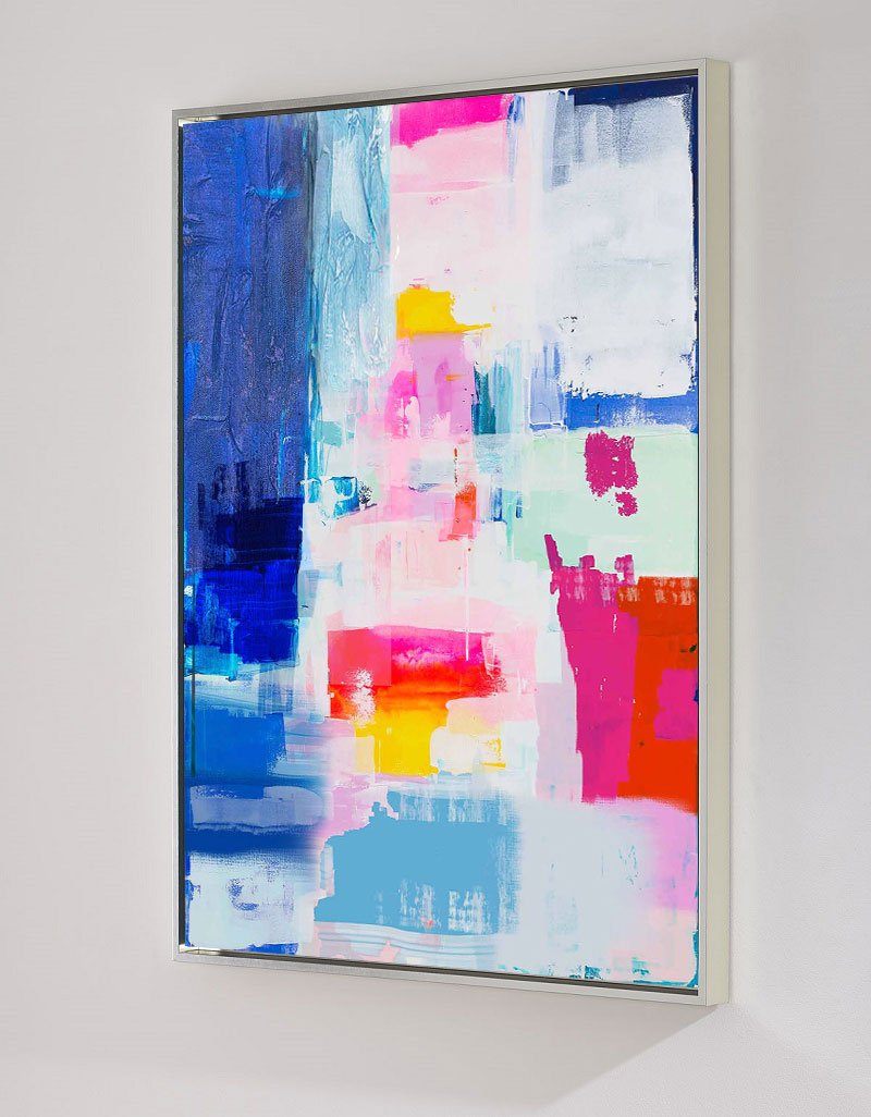 Vibrant Pink & Blue Abstract Painting Vertical