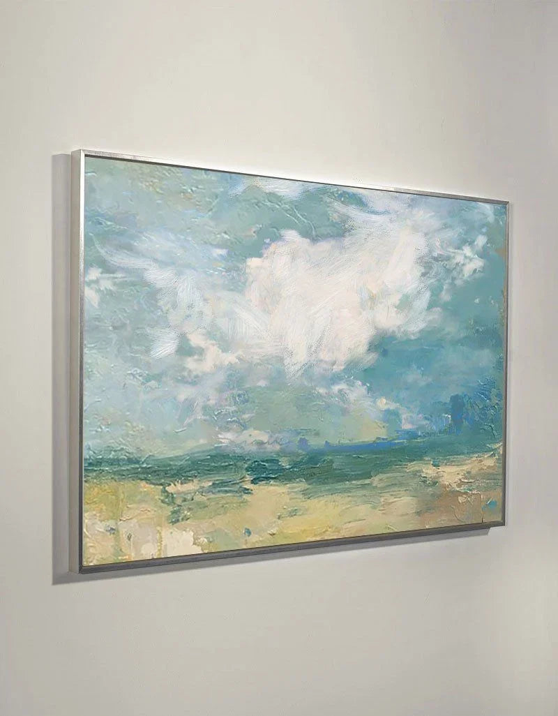 Serene Coastal Cloudscape Painting Horizontal