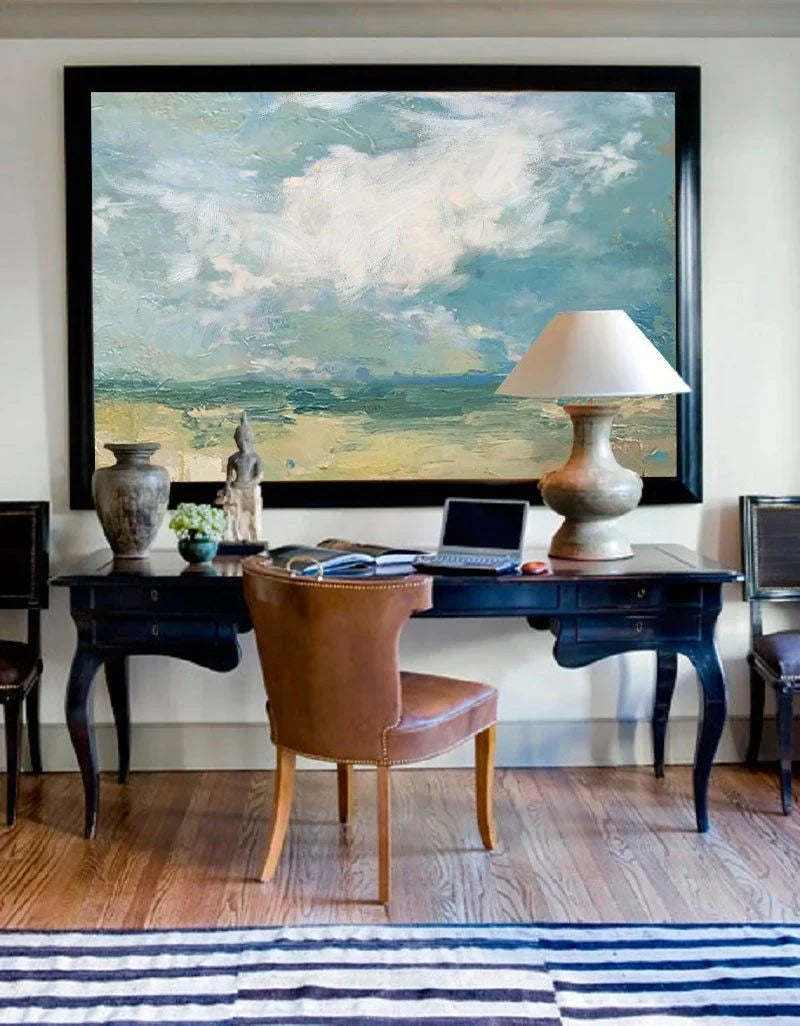 Serene Coastal Cloudscape Painting Horizontal