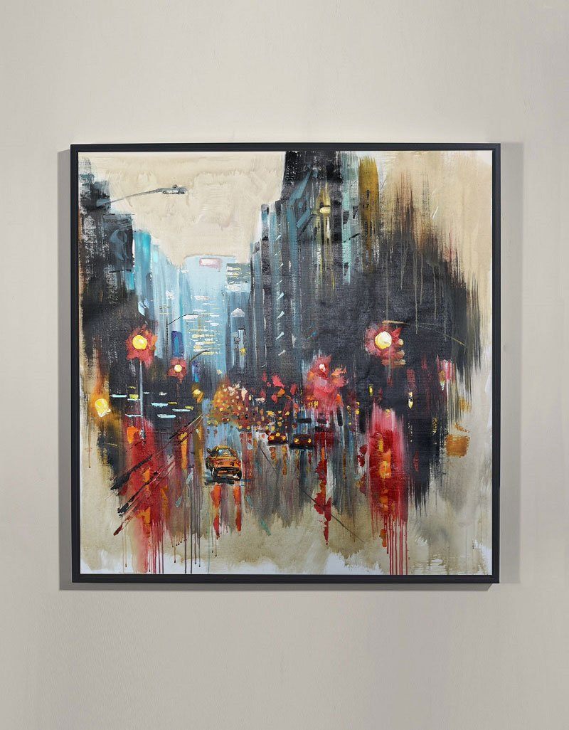 Rainy Cityscape Abstract Painting Square