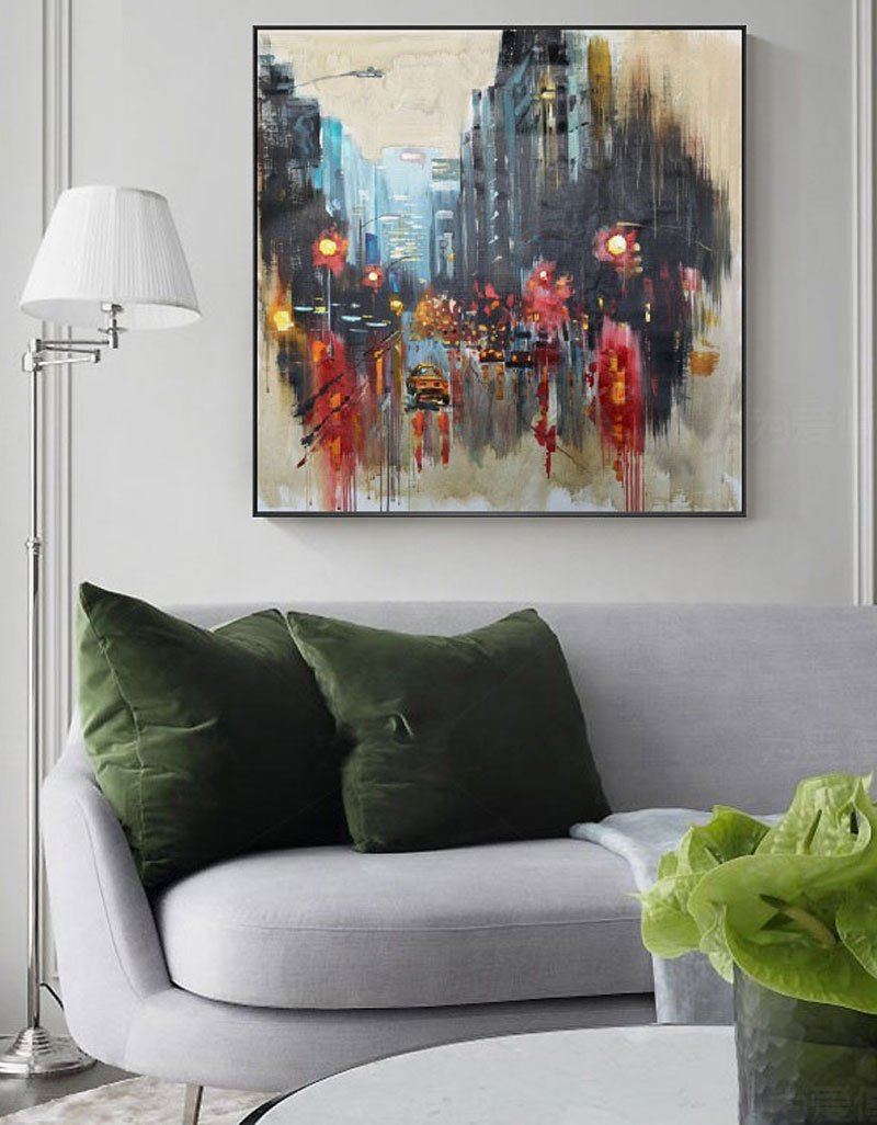 Rainy Cityscape Abstract Painting Square