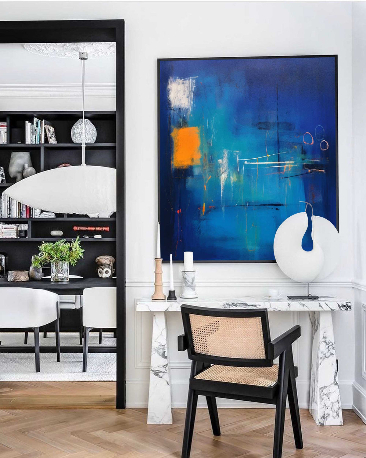 Expressionist Deep Blue Painting Vibrant Orange Modern