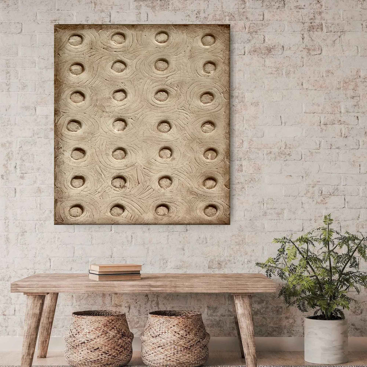 Wall Art Vertical Abstract Concave Dot Grid Warm