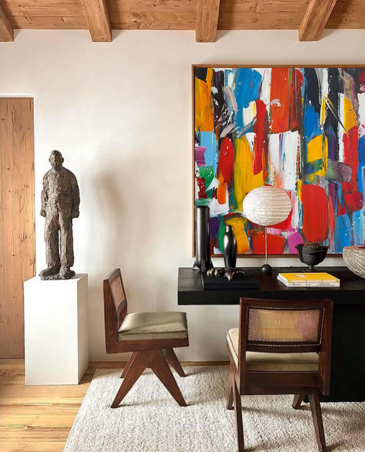 Vibrant Primary Color Geometric Abstract Oil Painting