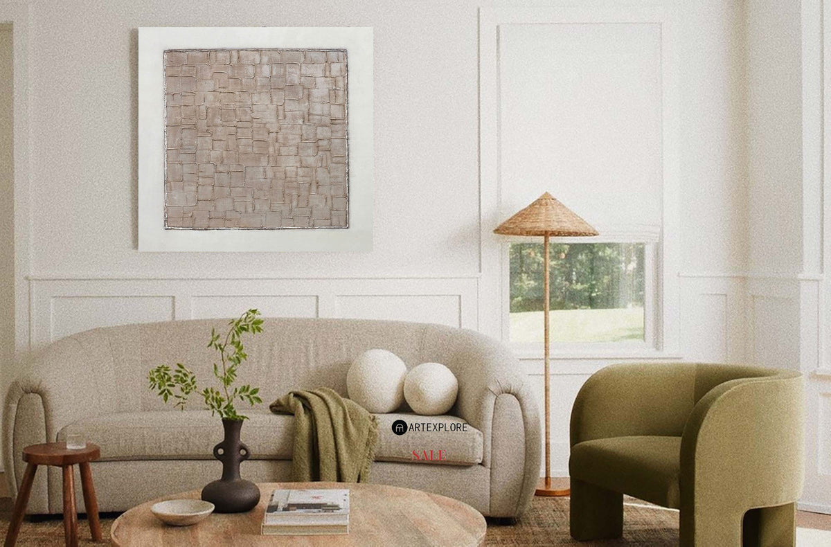 Mondrian Style Neutral Geometric Canvas Wall Art
