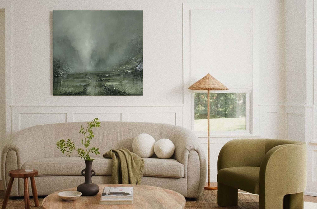 Misty Sage Green Landscape Painting