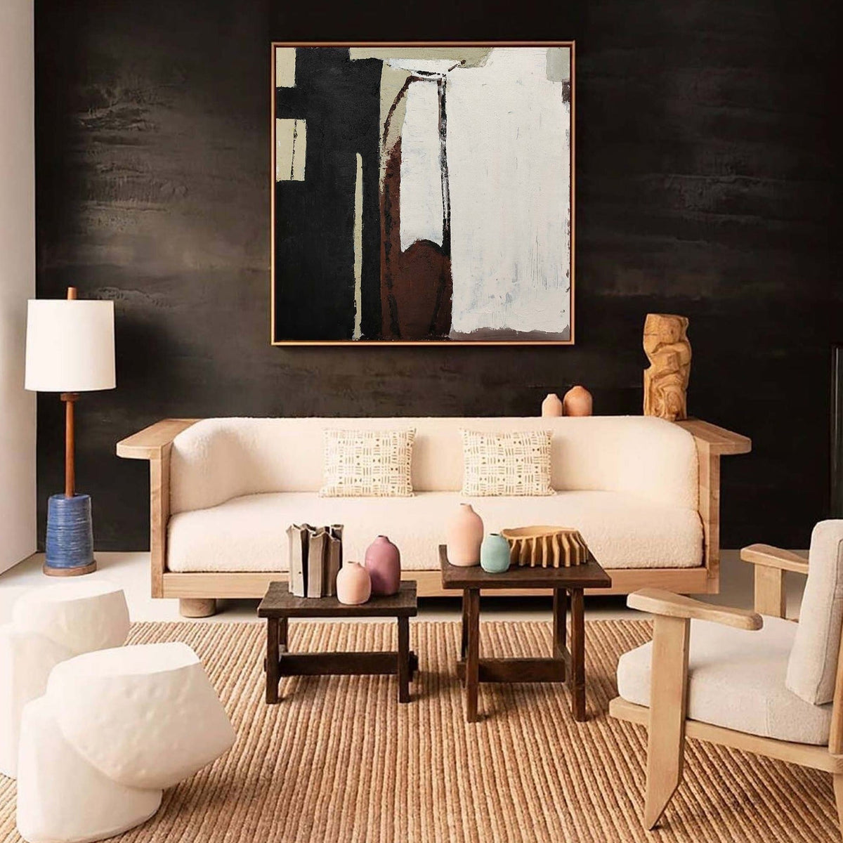 Neutral‑Tone Geometric Abstract Hand‑Painted Rough Textured Artwork
