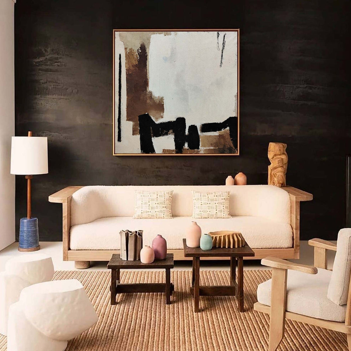 Elara Neutral Brown Black Abstract Canvas Wall Art