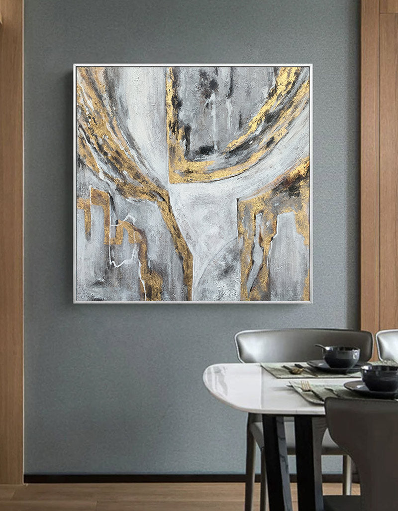 Gray Gold Abstract Oil Painting
