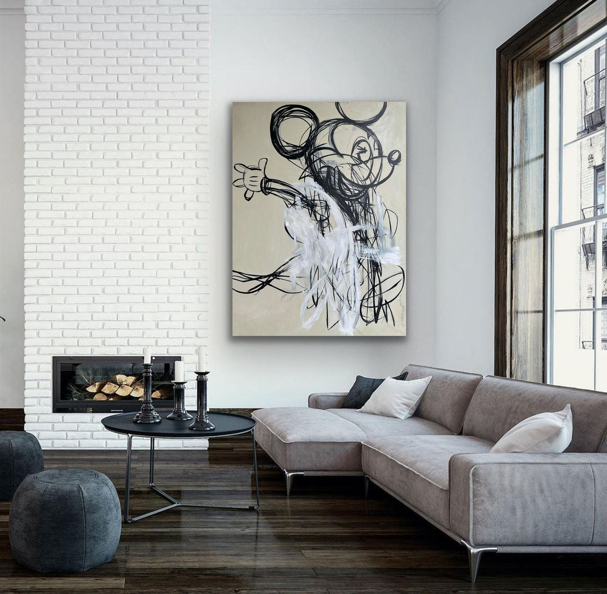 Expressionist Mickey Mouse Painting Graffiti Black White