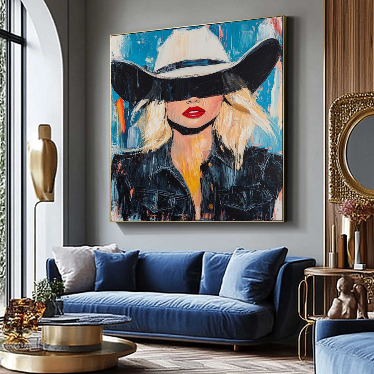 Red Lip Cowgirl Pop Art Portrait Colorful