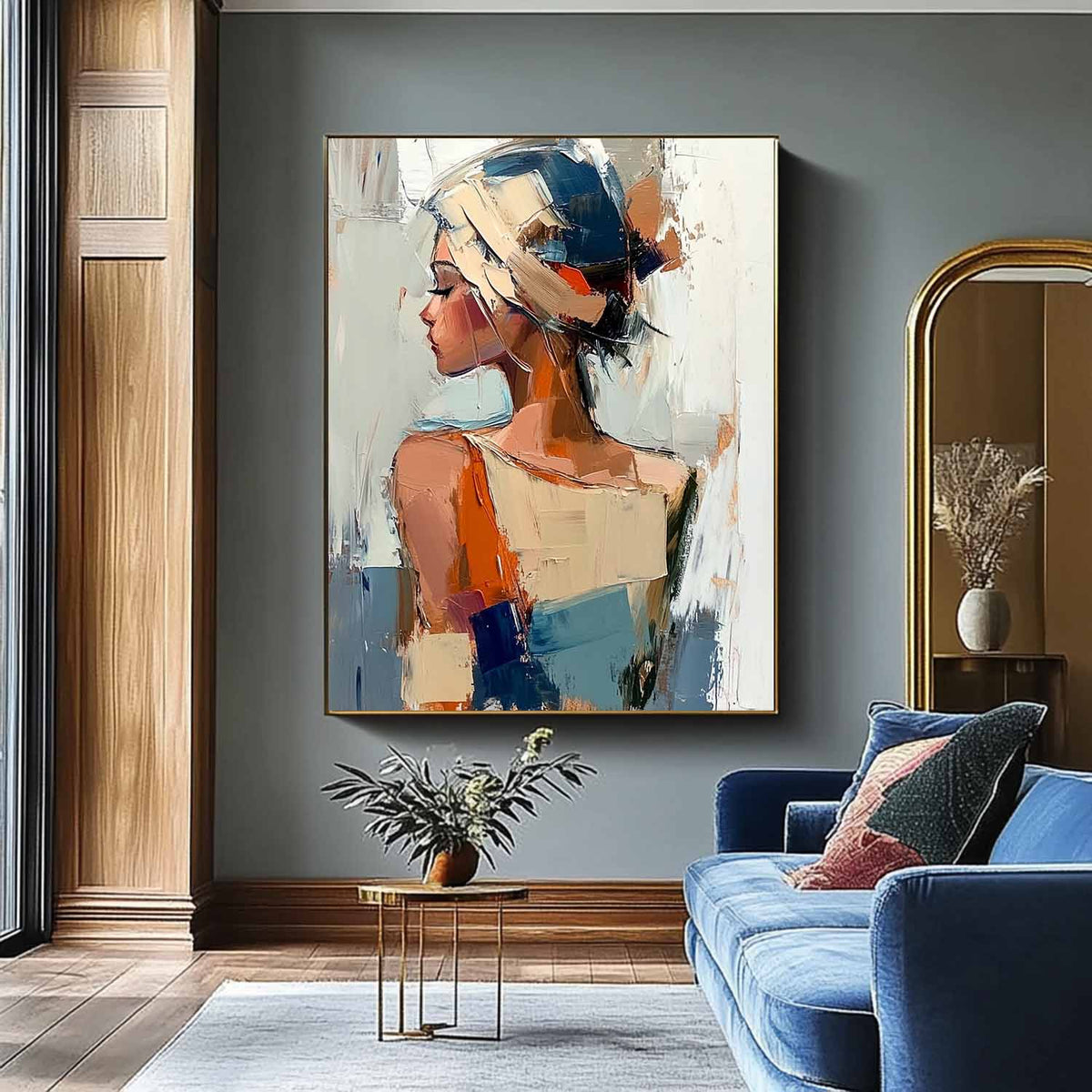 Abstract Woman Headwrap Impasto Oil Painting