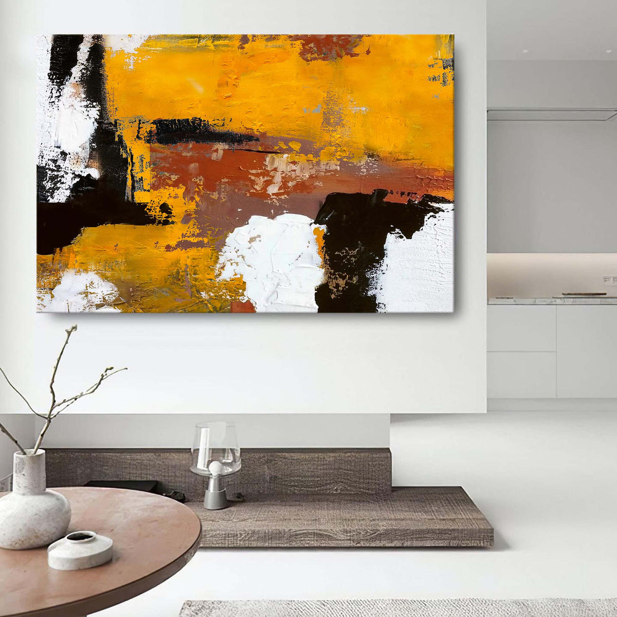 Vibrant Yellow Oil Painting Textured Hand Painted