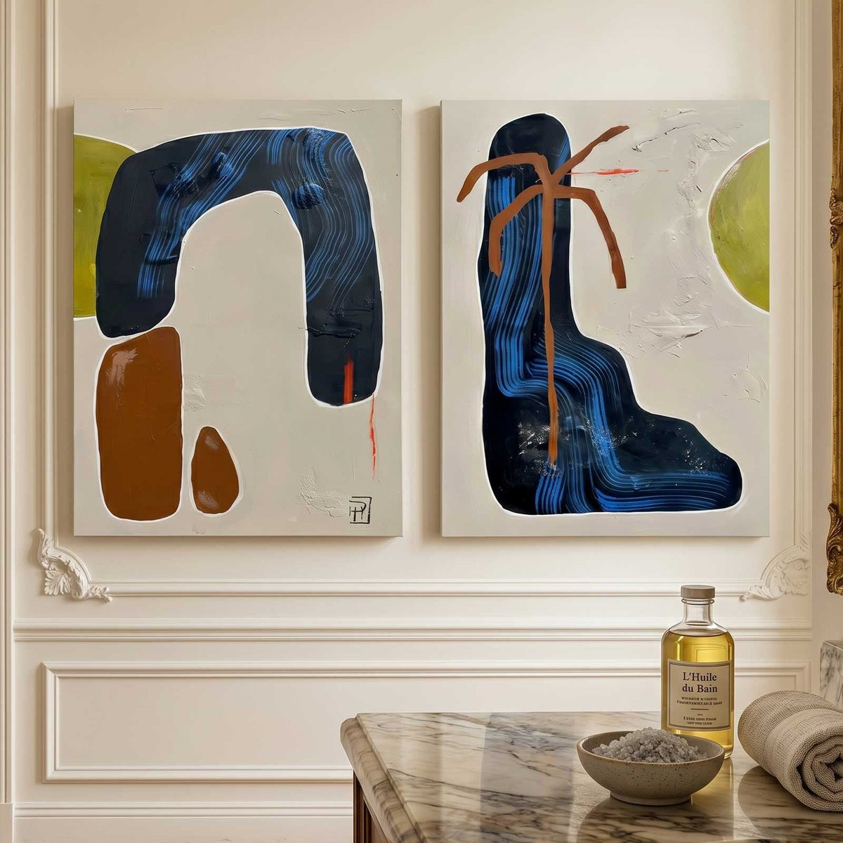 Set Of 2 Diptych Wall Art Set Blue Brown Organic