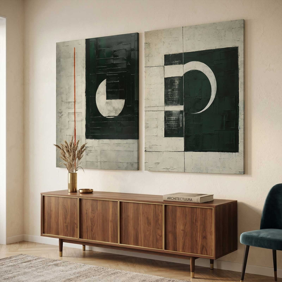 Tactile Two-Piece Geometric Oil Painting Black White
