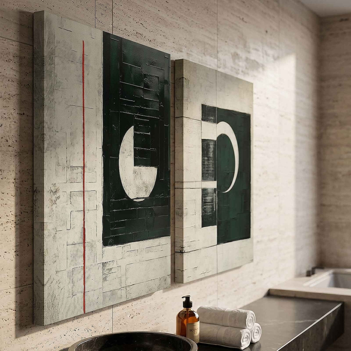 Tactile Two-Piece Geometric Oil Painting Black White