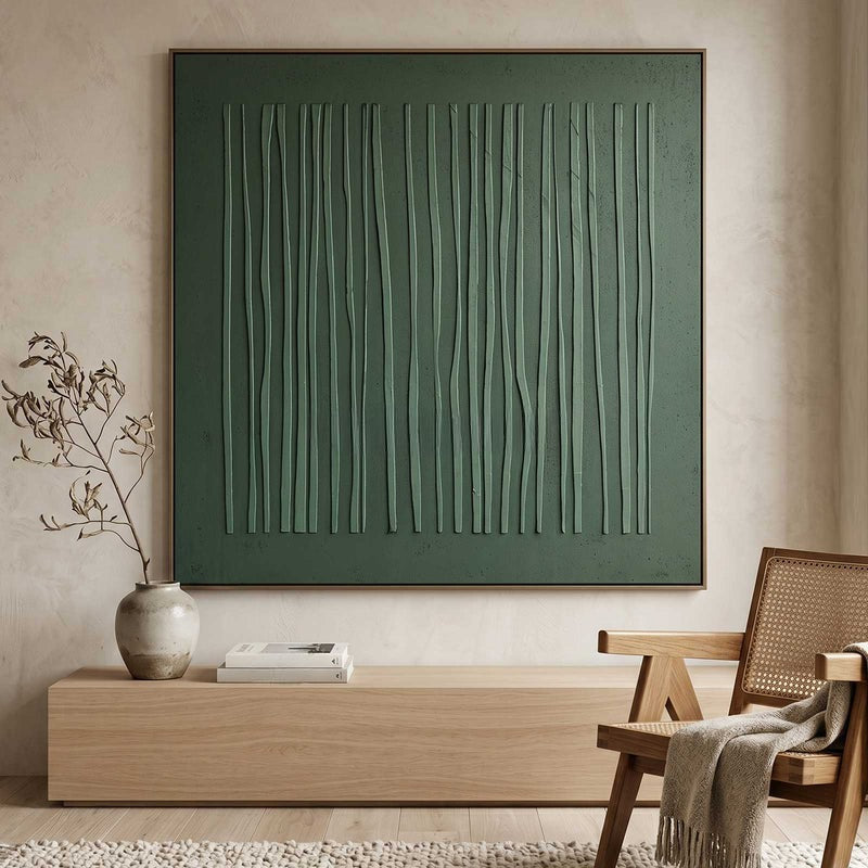 Wall Art Dark Green Vertical Linear Texture Painting