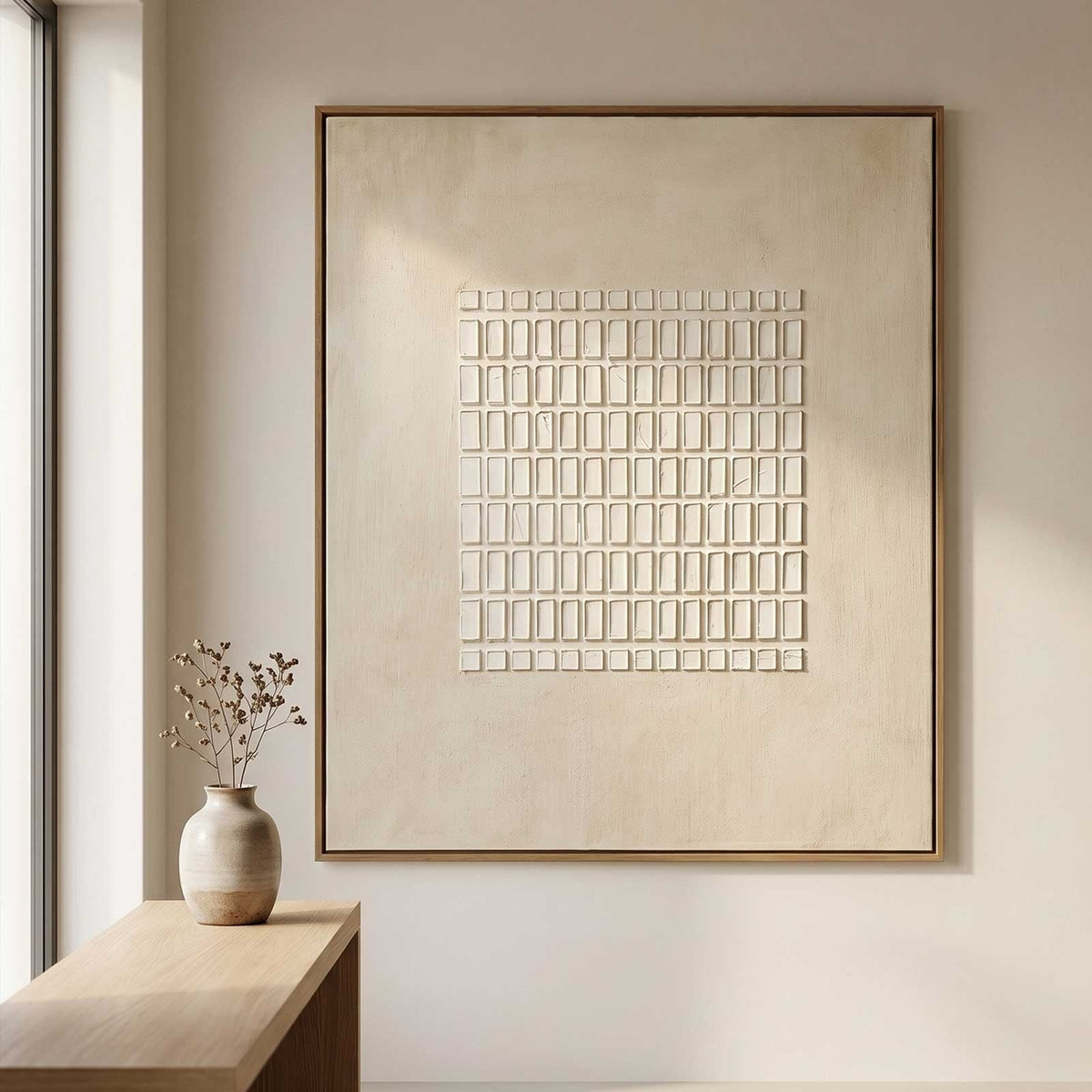 Wabi-Sabi Minimalist Neutral Grid Texture Oil Painting