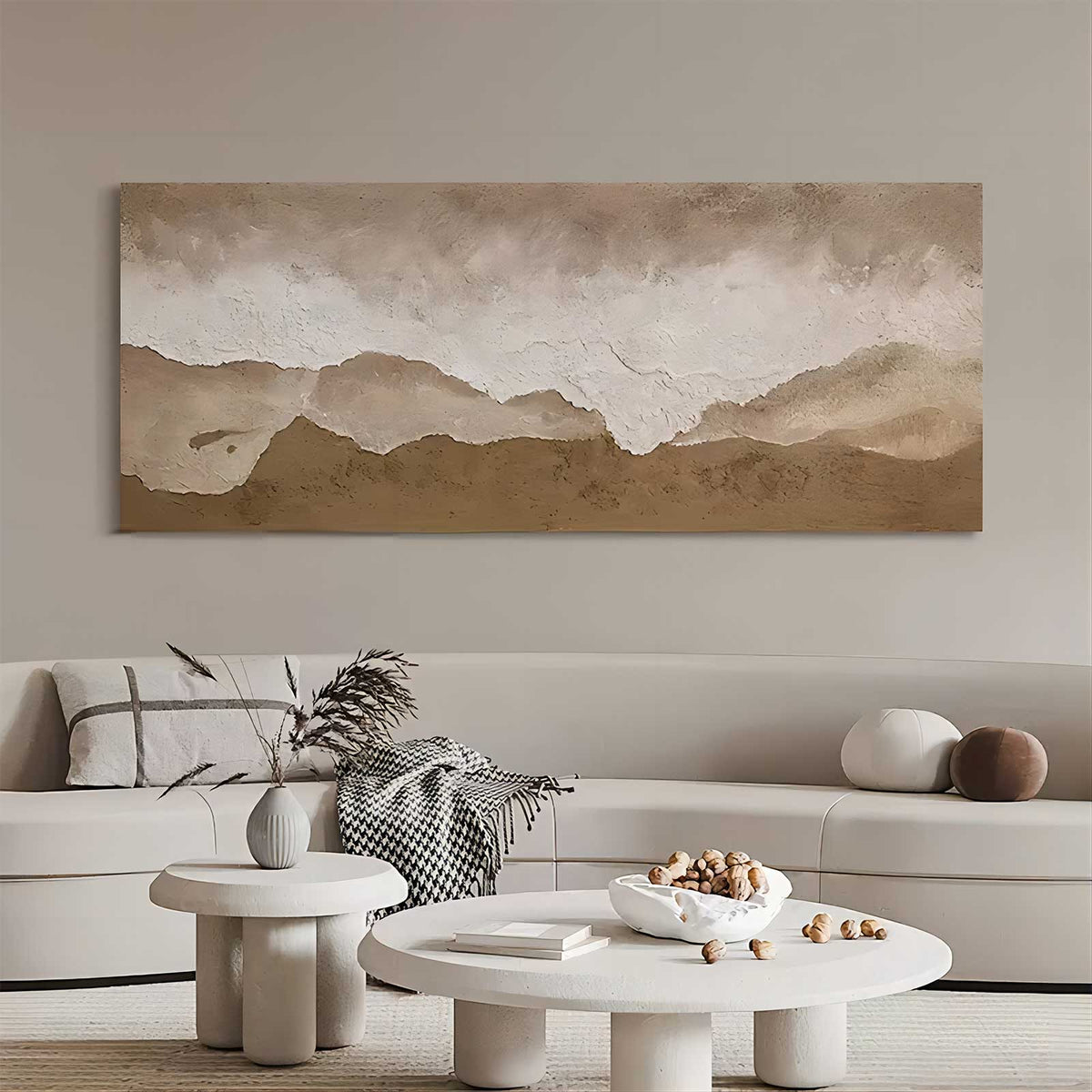 Minimalist 3D Textured Landscape Painting Warm Neutral