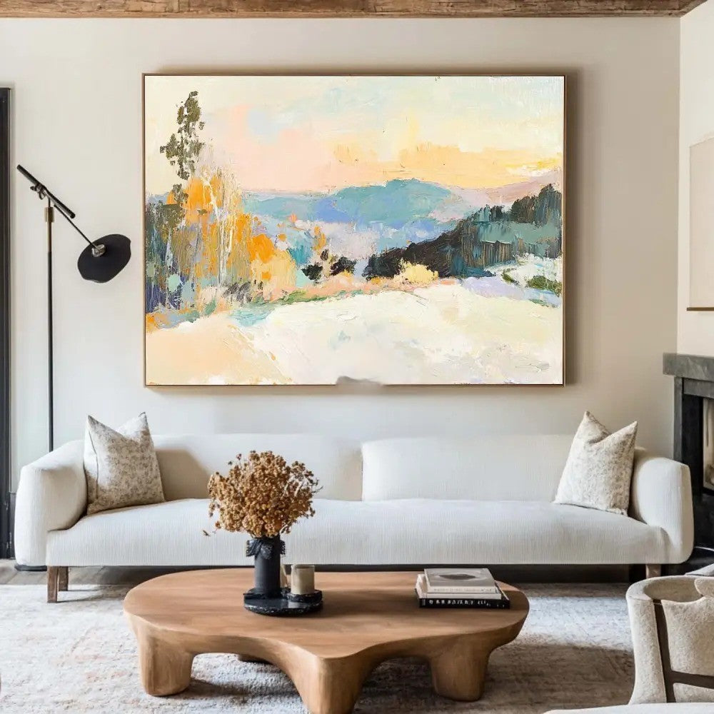 Winter Landscape Snowy Mountain Sunset Oil Painting