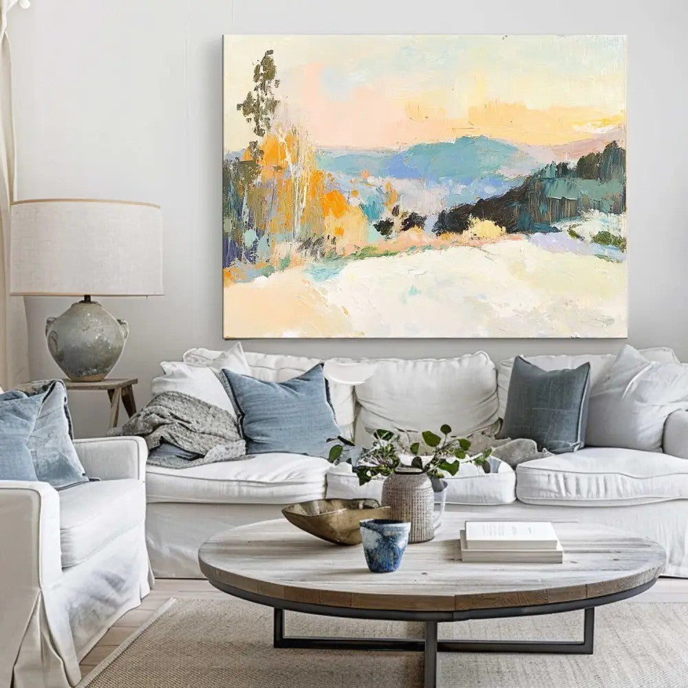 Winter Landscape Snowy Mountain Sunset Oil Painting