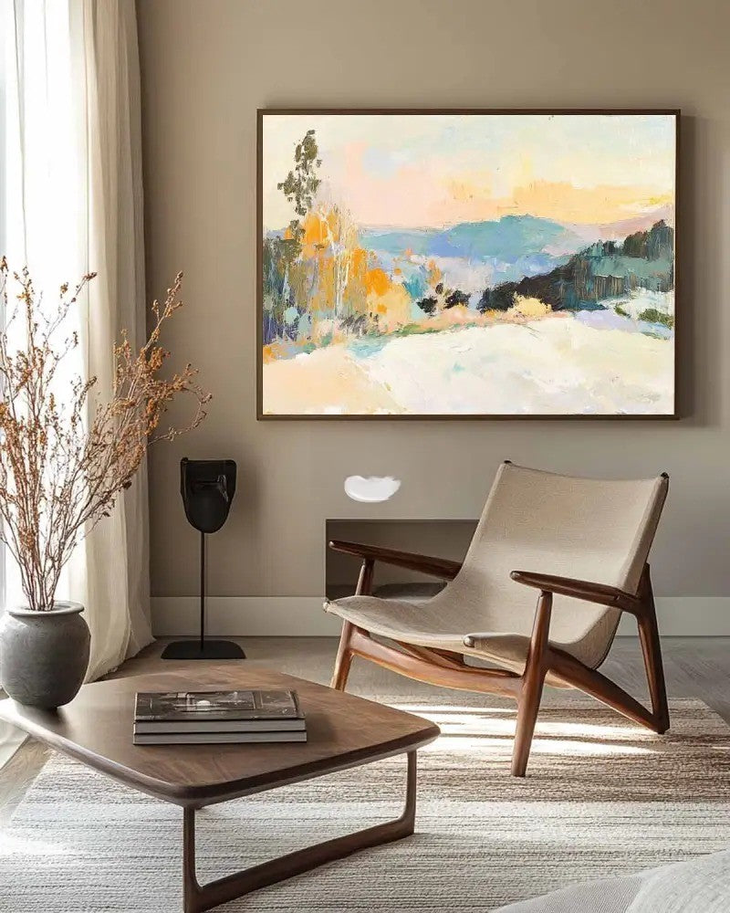 Winter Landscape Snowy Mountain Sunset Oil Painting