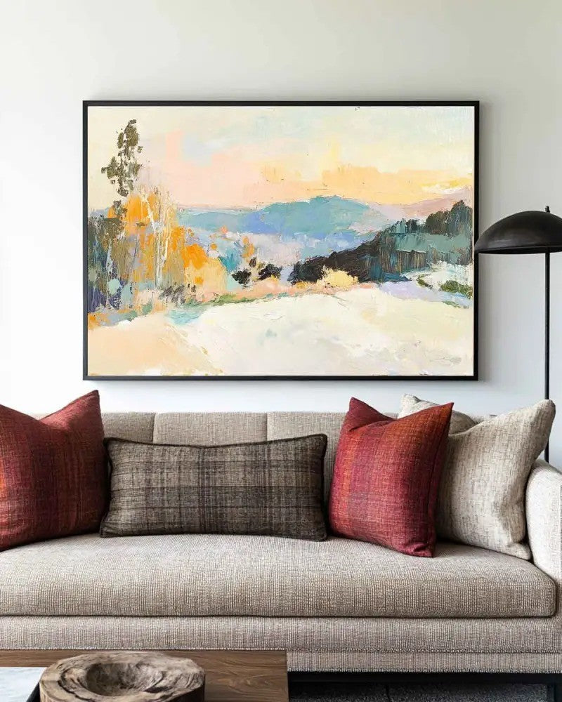 Winter Landscape Snowy Mountain Sunset Oil Painting