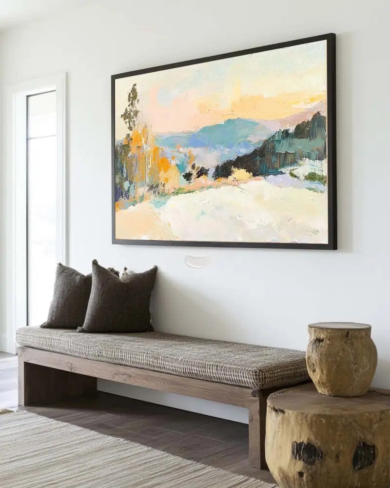 Winter Landscape Snowy Mountain Sunset Oil Painting