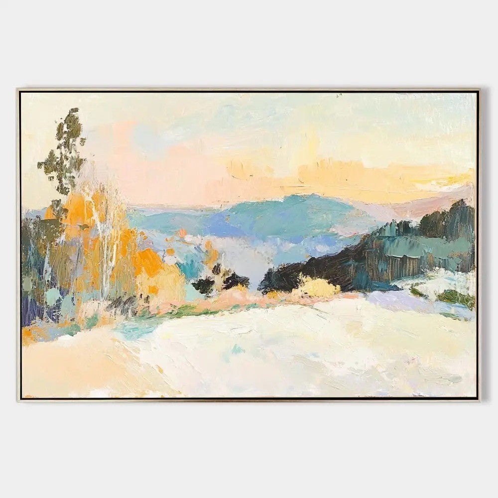 Winter Landscape Snowy Mountain Sunset Oil Painting