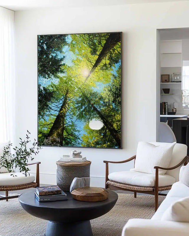 Green Forest Canopy Sunlight Nature Painting