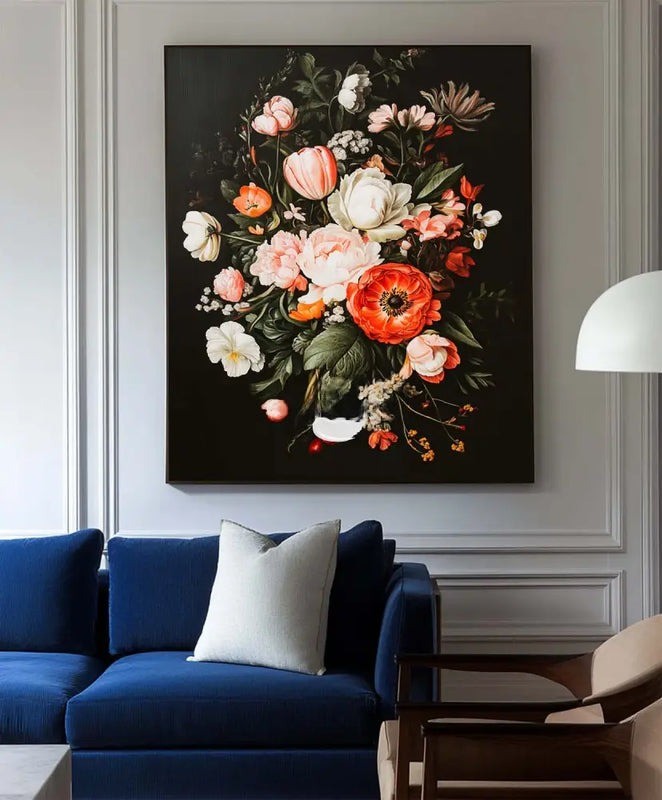 Dark Background Baroque Floral Bouquet Oil Painting