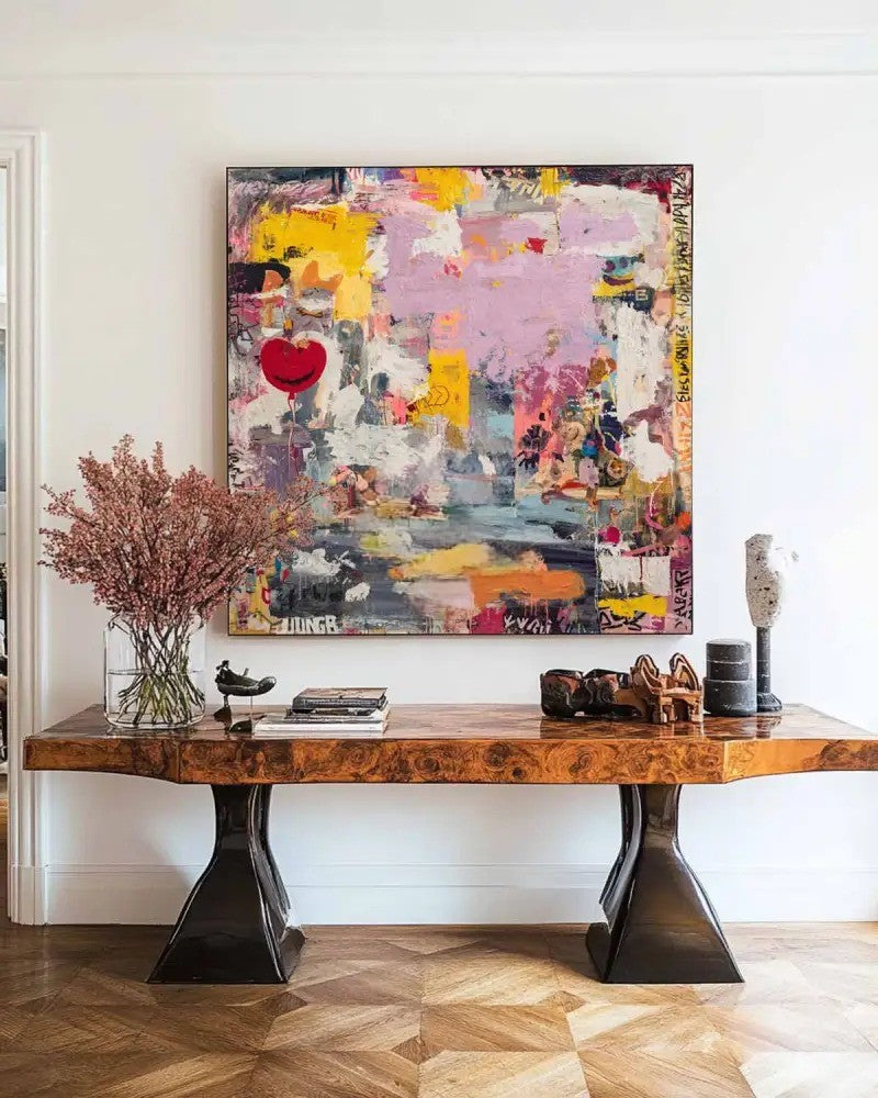 Vibrant Abstract Expressionist Painting Red Heart