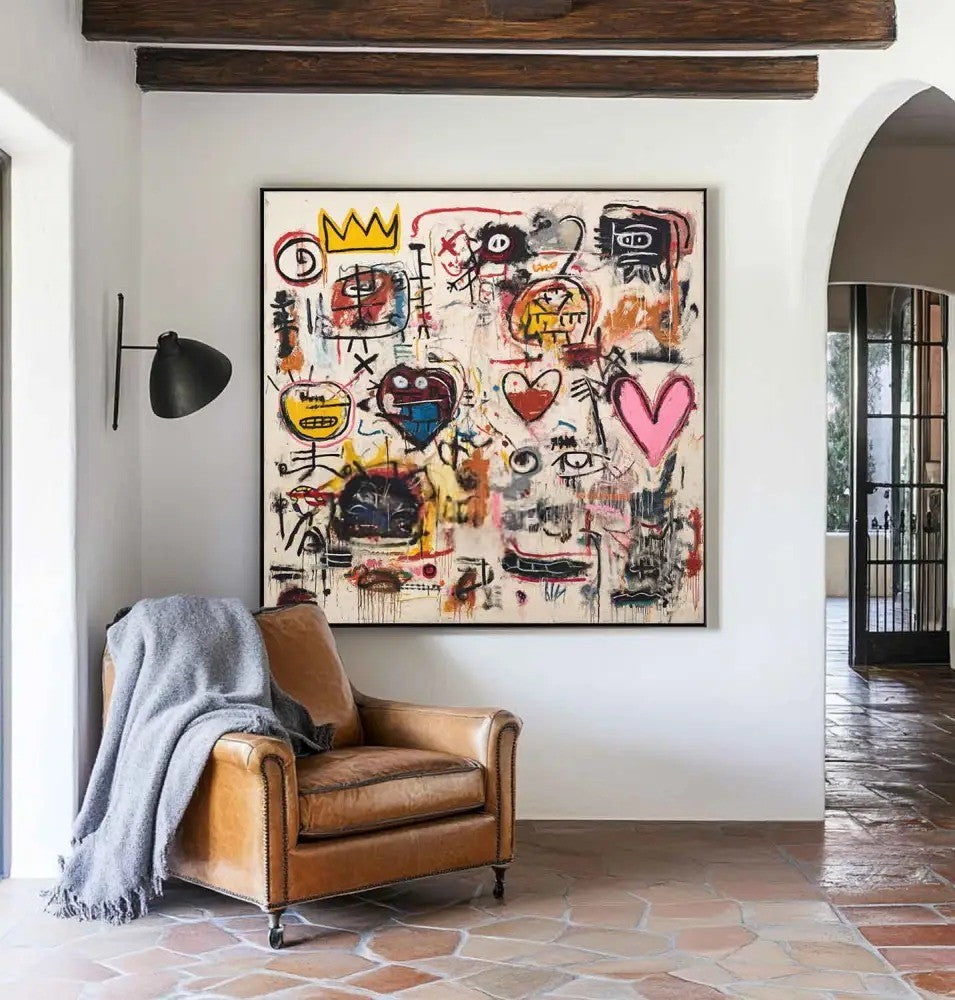Neo-Expressionist Graffiti Art with Hearts