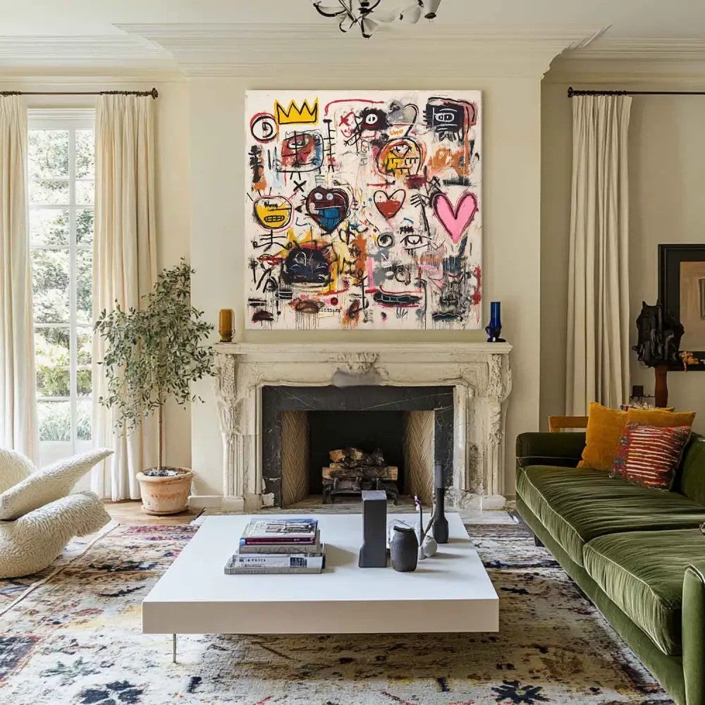 Neo-Expressionist Graffiti Art with Hearts