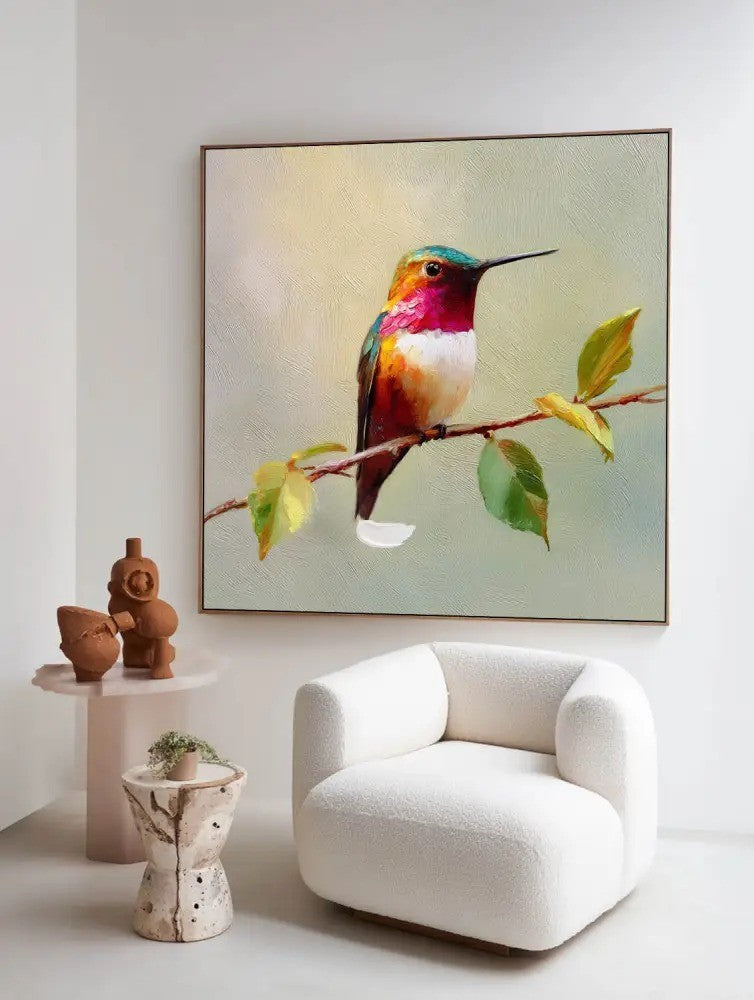 Vibrant Hummingbird Painting Impressionist Bird