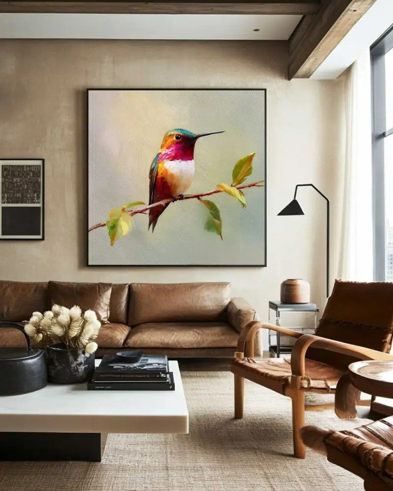 Vibrant Hummingbird Painting Impressionist Bird