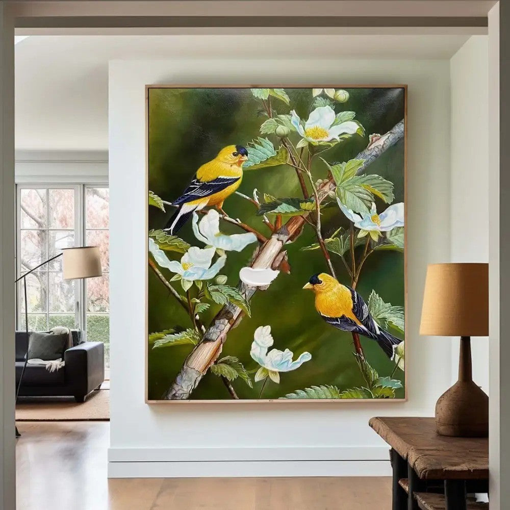 Realistic Goldfinch Bird Painting Floral