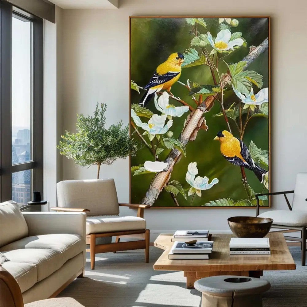 Realistic Goldfinch Bird Painting Floral