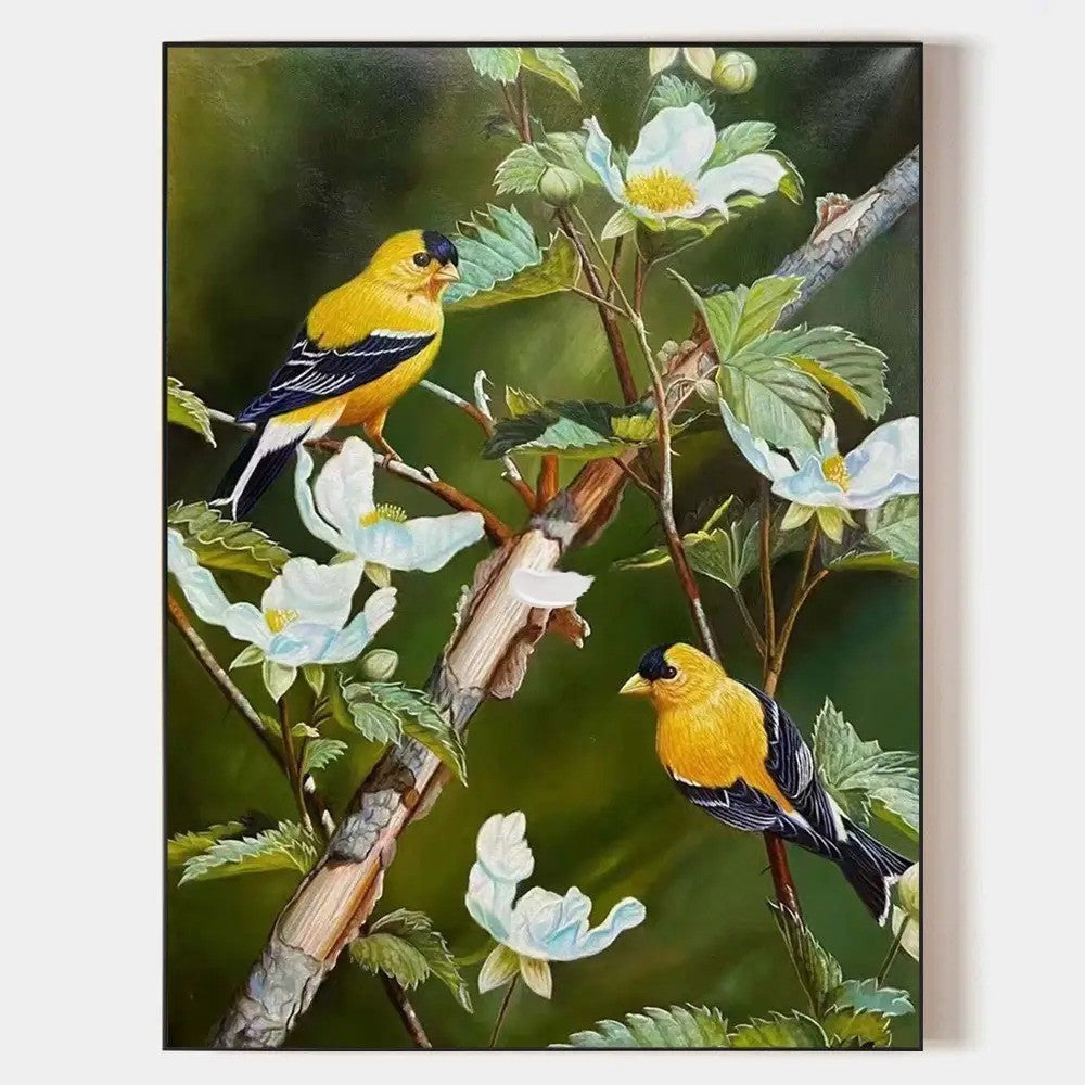 Realistic Goldfinch Bird Painting Floral